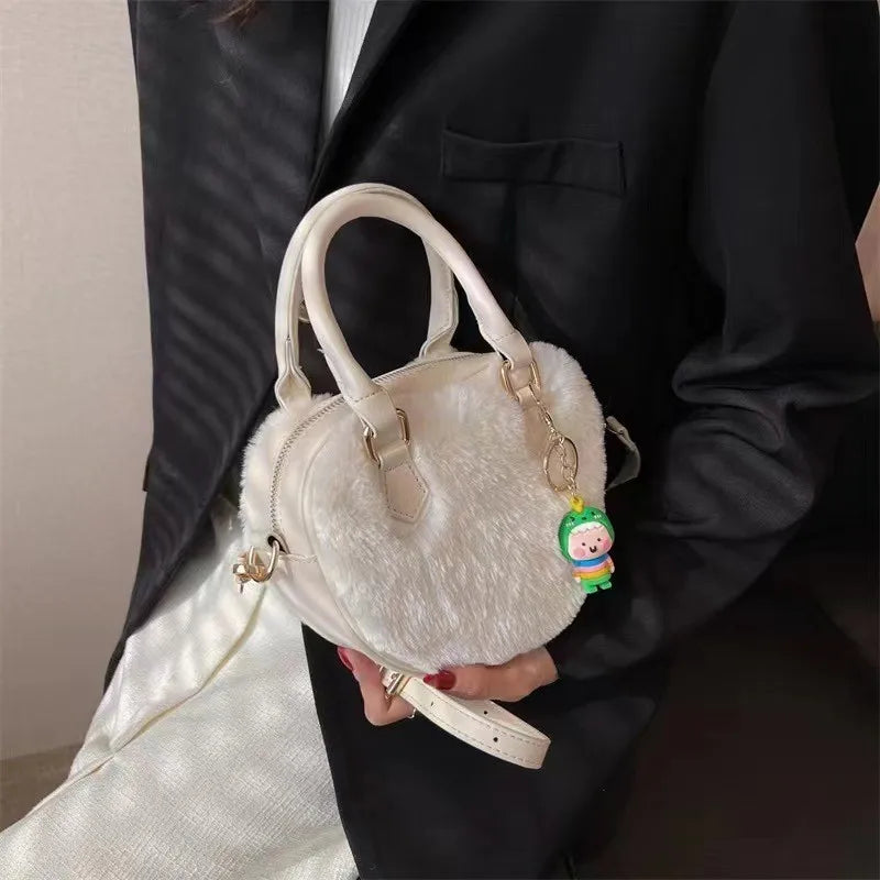 Women's Plush Handbag Retro Leisure Zipper Solid Autumn Winter