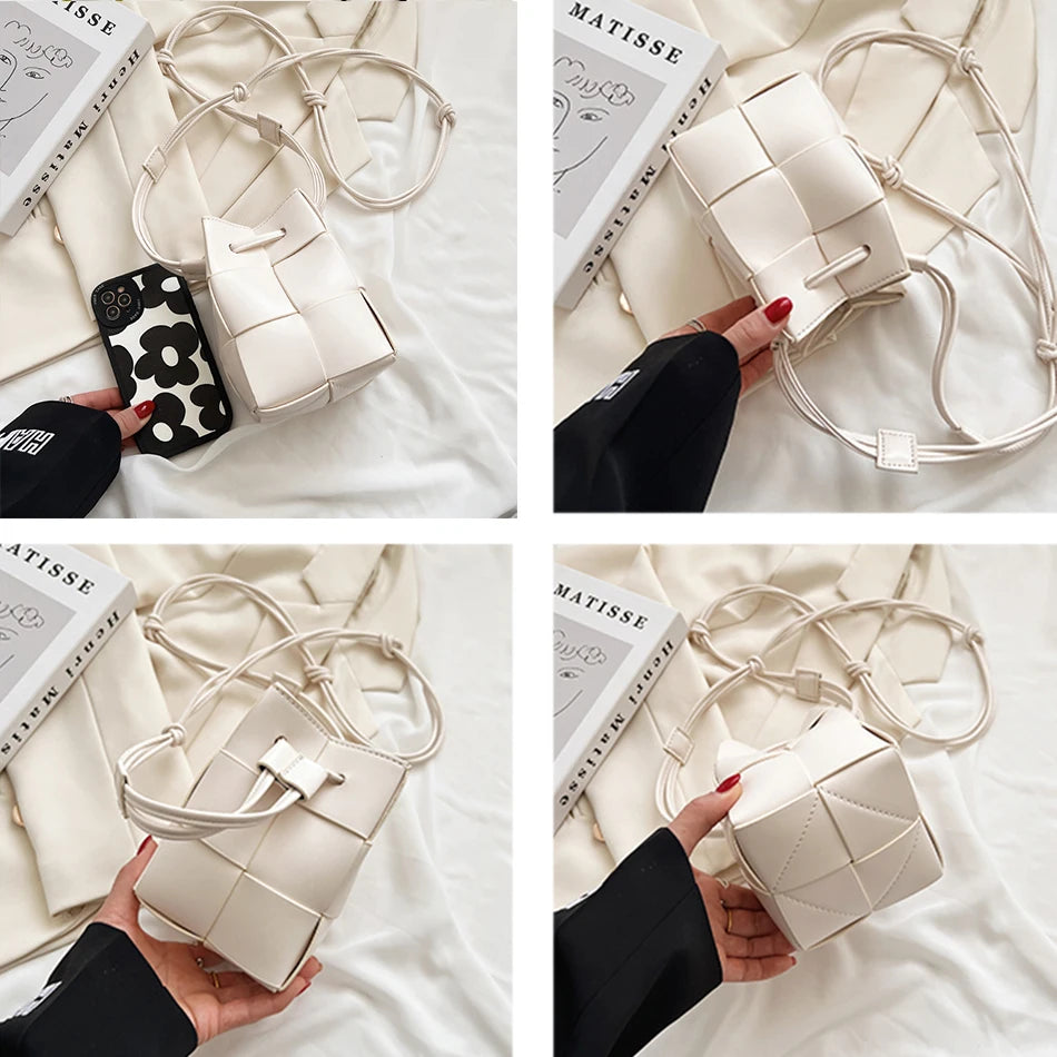 Autumn Weave Women's Small Bucket Bag PU Leather Side Shoulder Bag