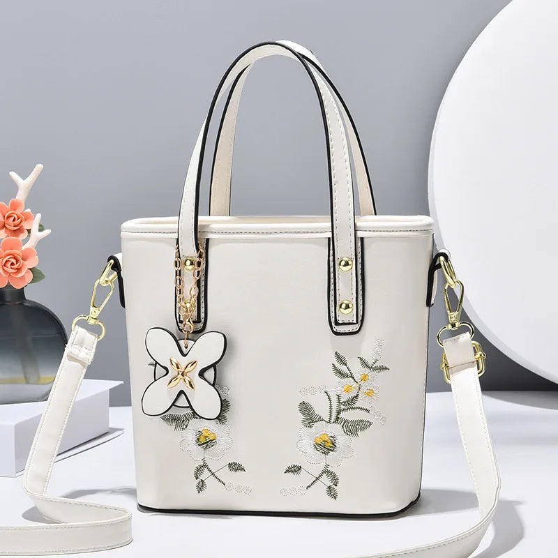 Autumn Bucket Bag Women Embroidery Messenger Shoulder Bag