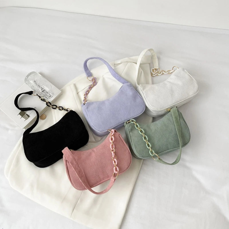 Autumn Canvas Chain Shoulder Handle Bag Small Clutch Handbag