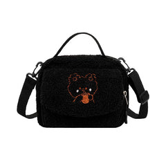 Autumn Winter Lambswool Bear Embroidery Shoulder Bag For Women
