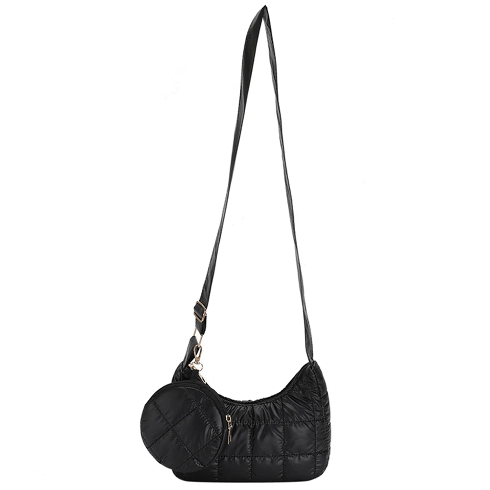 Quilted Crossbody Bag for Women Casual Soft Diamond Pattern with Round Purse