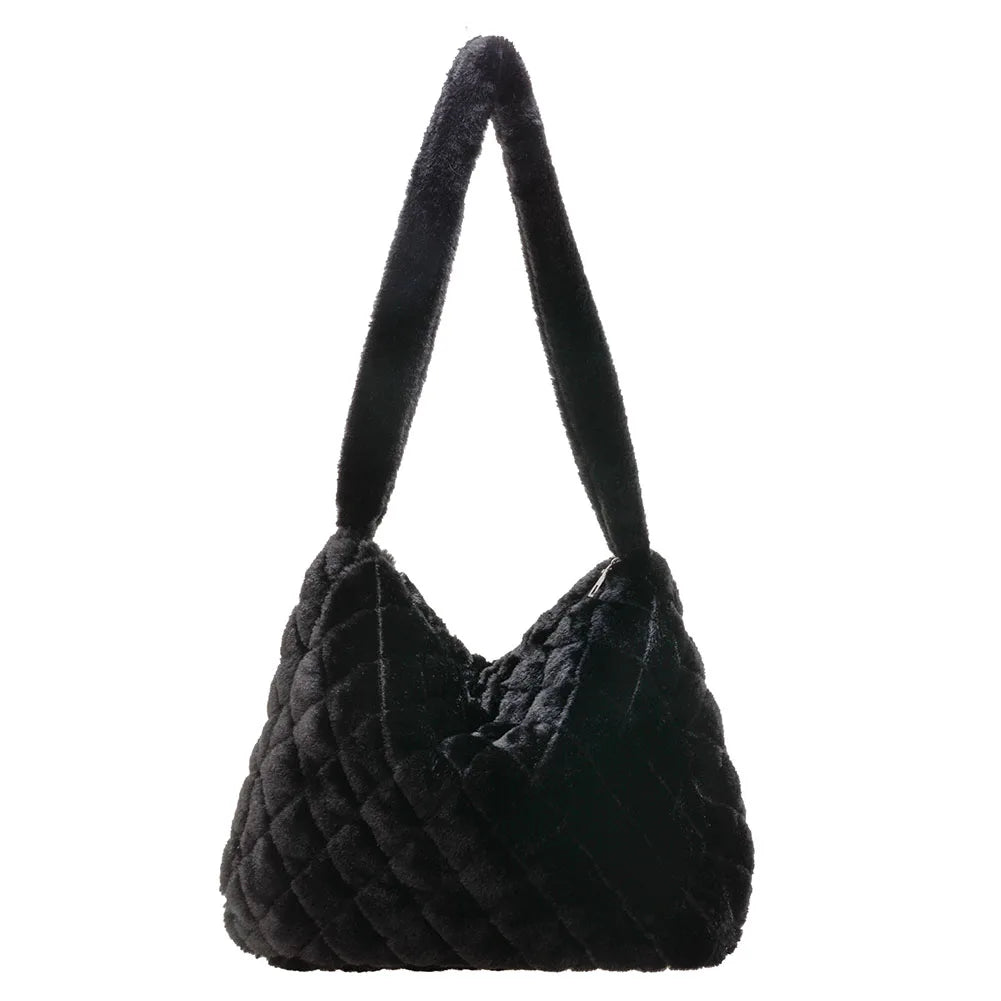 Soft Plush Casual Crossbody Bag Rhombus Pattern Lady Satchel