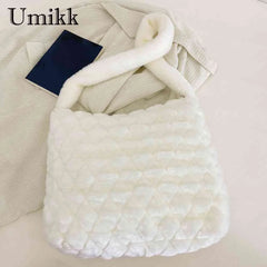 Soft Plush Casual Crossbody Bag Rhombus Pattern Lady Satchel