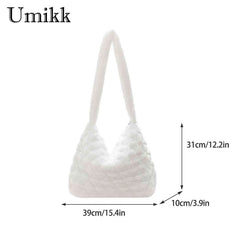 Soft Plush Casual Crossbody Bag Rhombus Pattern Lady Satchel
