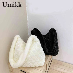 Soft Plush Casual Crossbody Bag Rhombus Pattern Lady Satchel