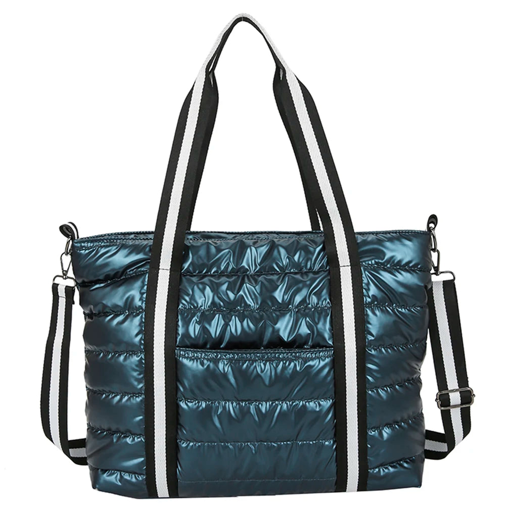 Autumn Winter Women Space Padded Bags Portable Nylon Tote Bag