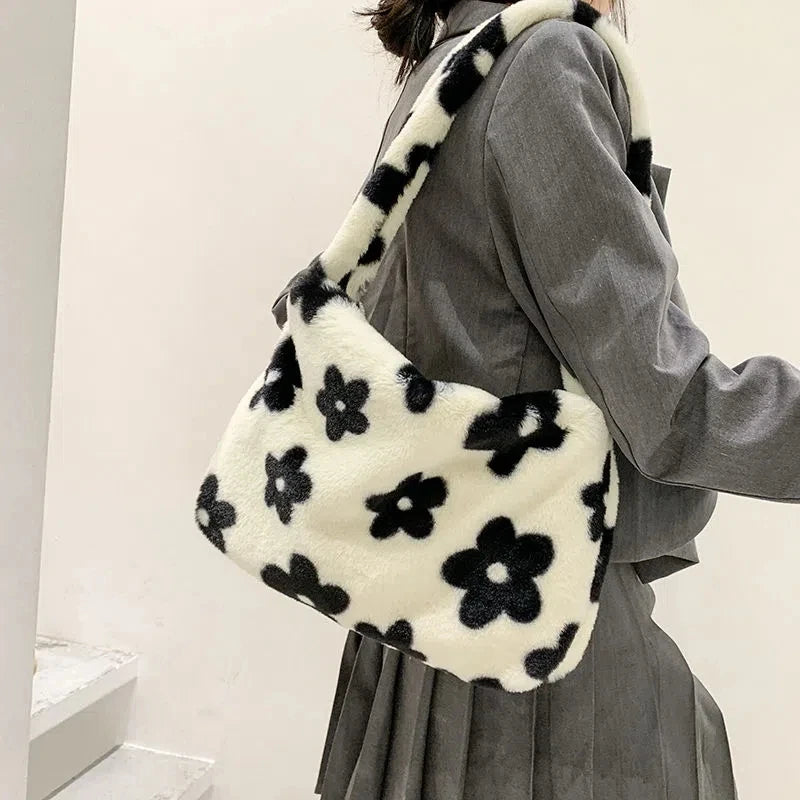 Autumn Winter Ladies Shoulder Bag Soft Plush Handbag Large Capacity