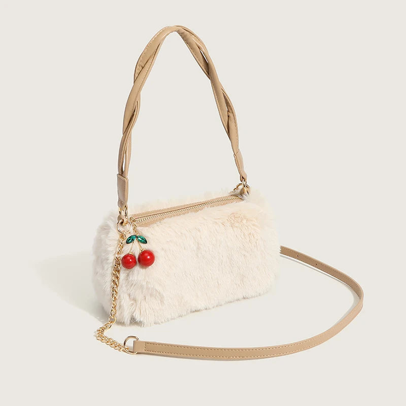 Autumn Winter Women's Cherry Plush Crossbody Handbag