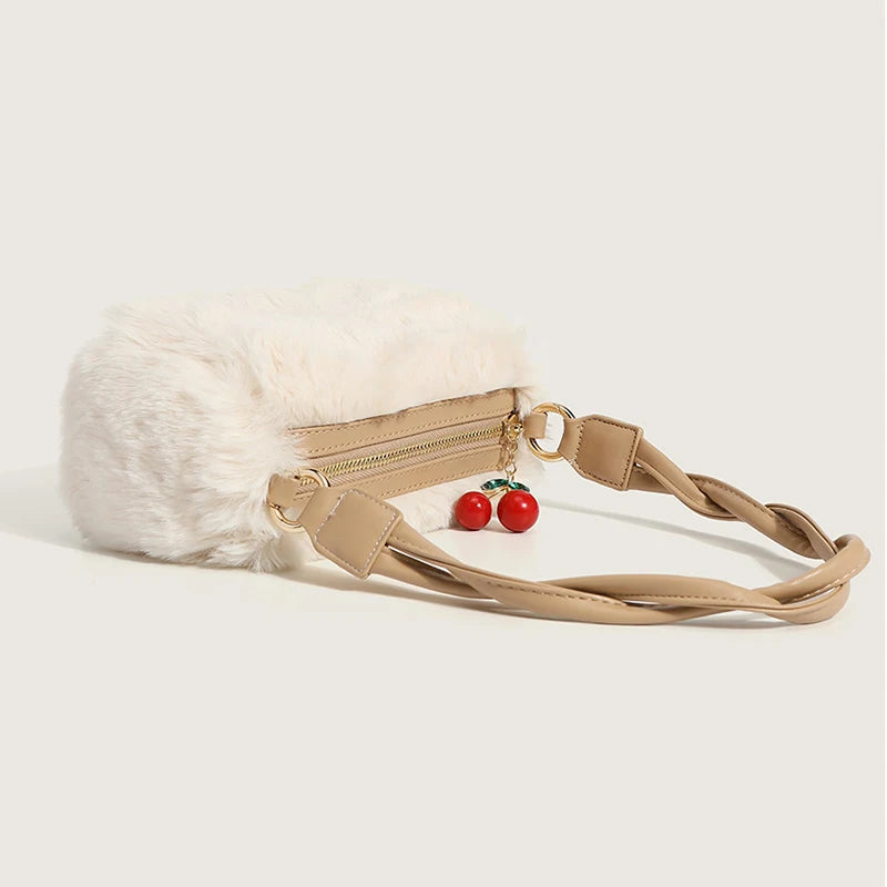 Autumn Winter Women's Cherry Plush Crossbody Handbag