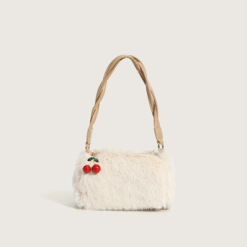 Autumn Winter Women's Cherry Plush Crossbody Handbag