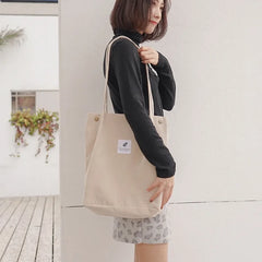 Corduroy Magnetic Button Shoulder Bag Large Capacity