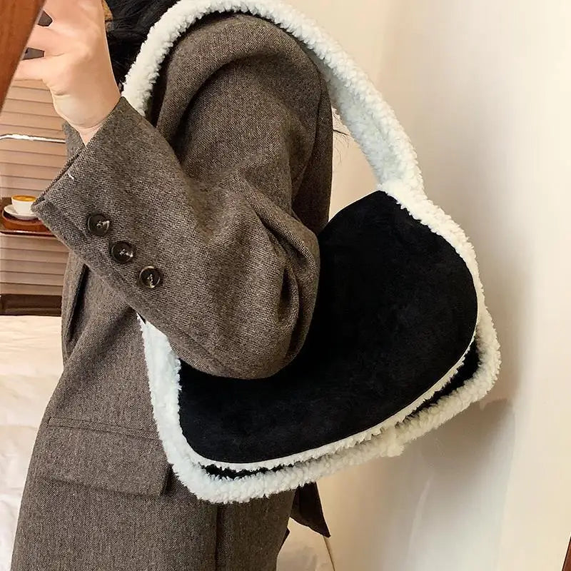 Autumn Winter Plush Bags Women's Leisure Lamb Hair Shoulder Bag