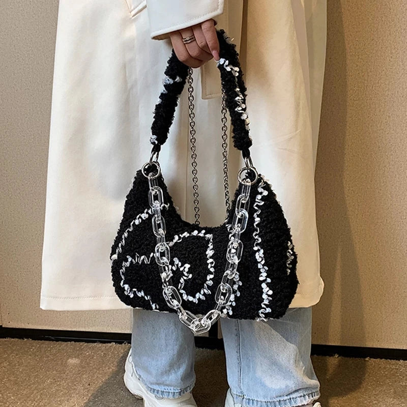 Plush Female Hobos Bag Chain Shoulder Bag