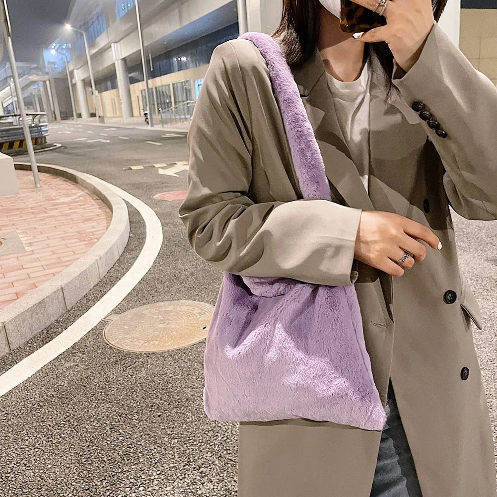 Autumn Winter Plush Handbag Lady Shoulder Female Bags Purse Women