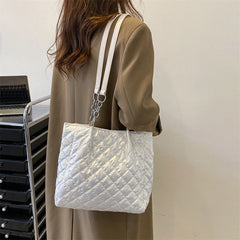 Quilted Cotton Padded Shopper Bag Large-capacity Chain Satchel