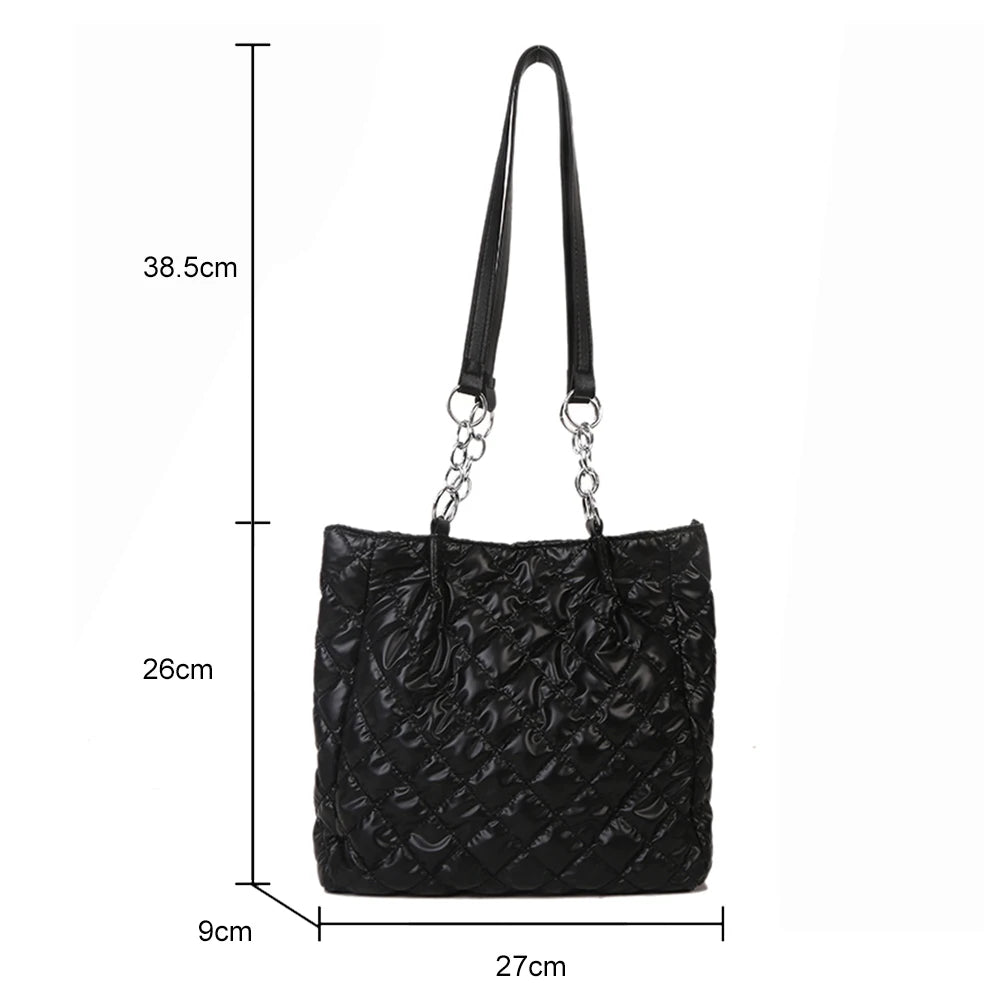 Quilted Cotton Shoulder Bag Large-capacity Chain Solid Satchel