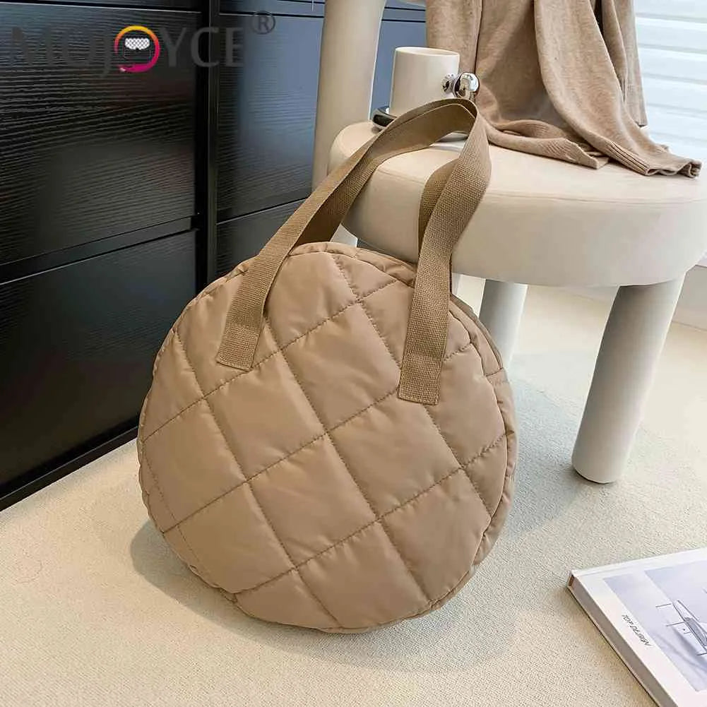 Cotton Padded Round Top-handle Bag Rhombus Pattern Clutch Handbag
