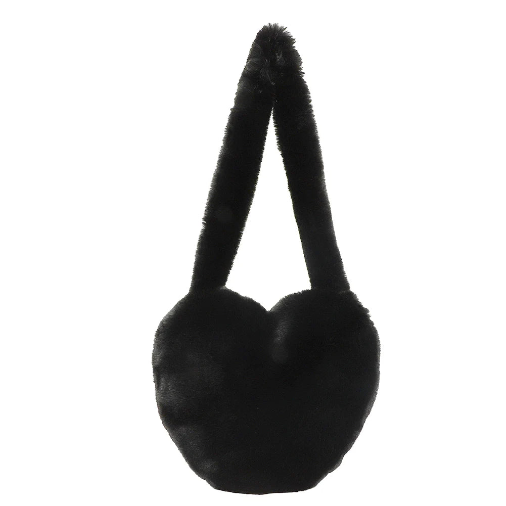 Heart Shape Ladies Tote Handbag Soft Fluffy Purse Shoulder Bag