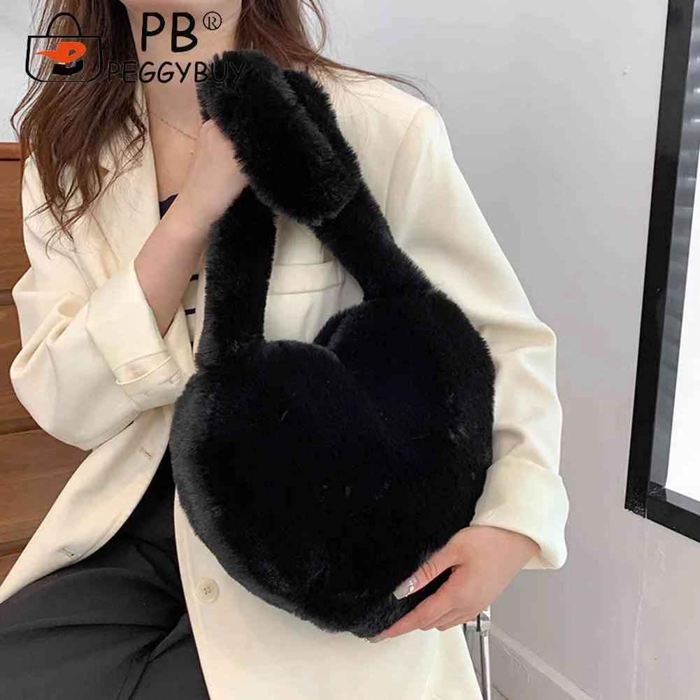 Heart Shape Ladies Tote Handbag Soft Fluffy Purse Shoulder Bag