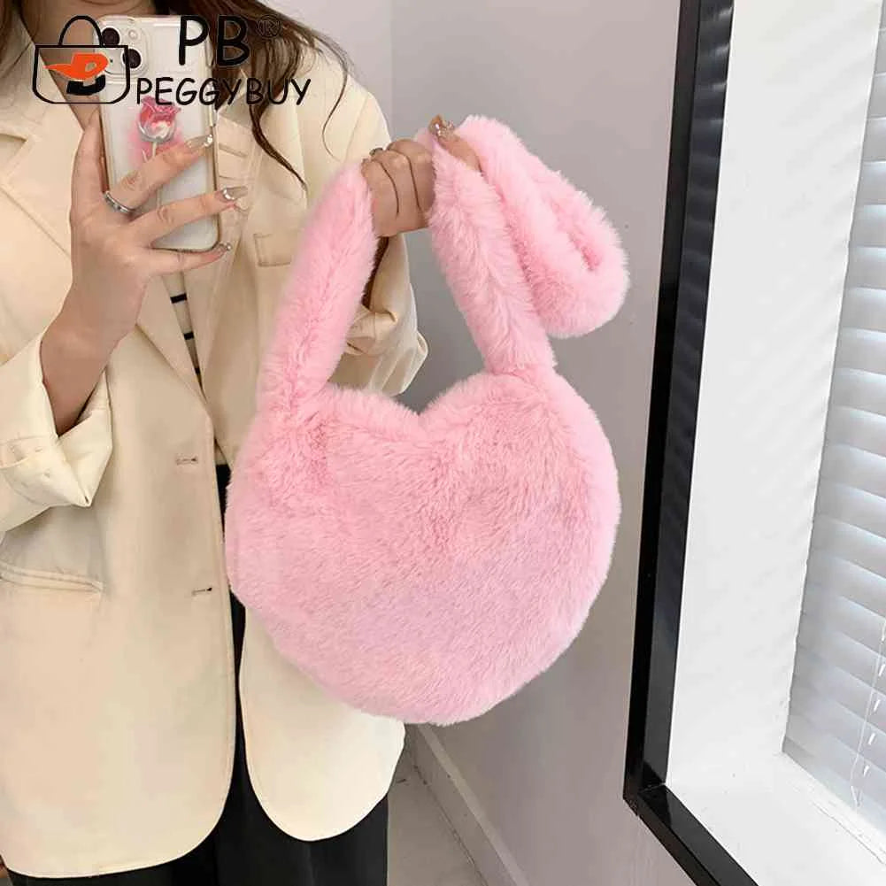 Heart Shape Ladies Tote Handbag Soft Fluffy Purse Shoulder Bag