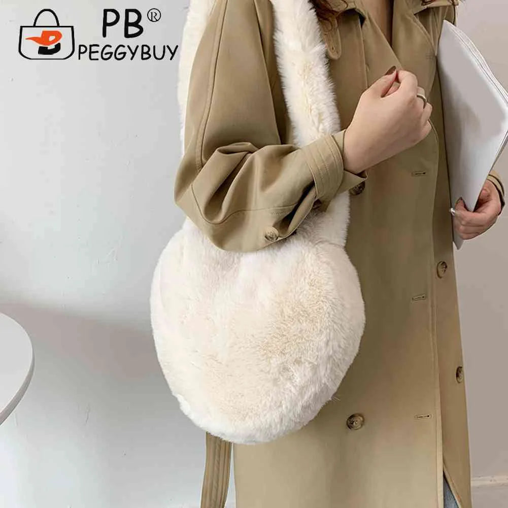 Heart Shape Ladies Tote Handbag Soft Fluffy Purse Shoulder Bag