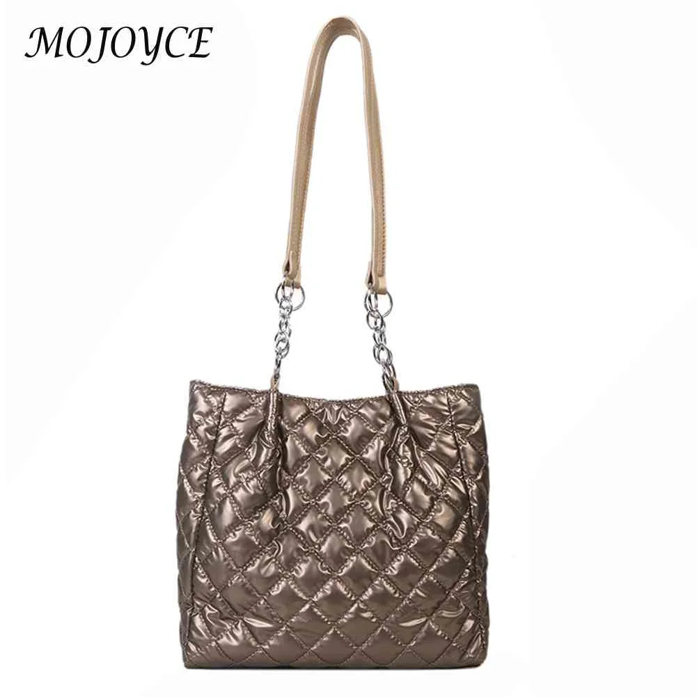 Quilted Cotton Tote Bag Chain Solid Travel Satchel