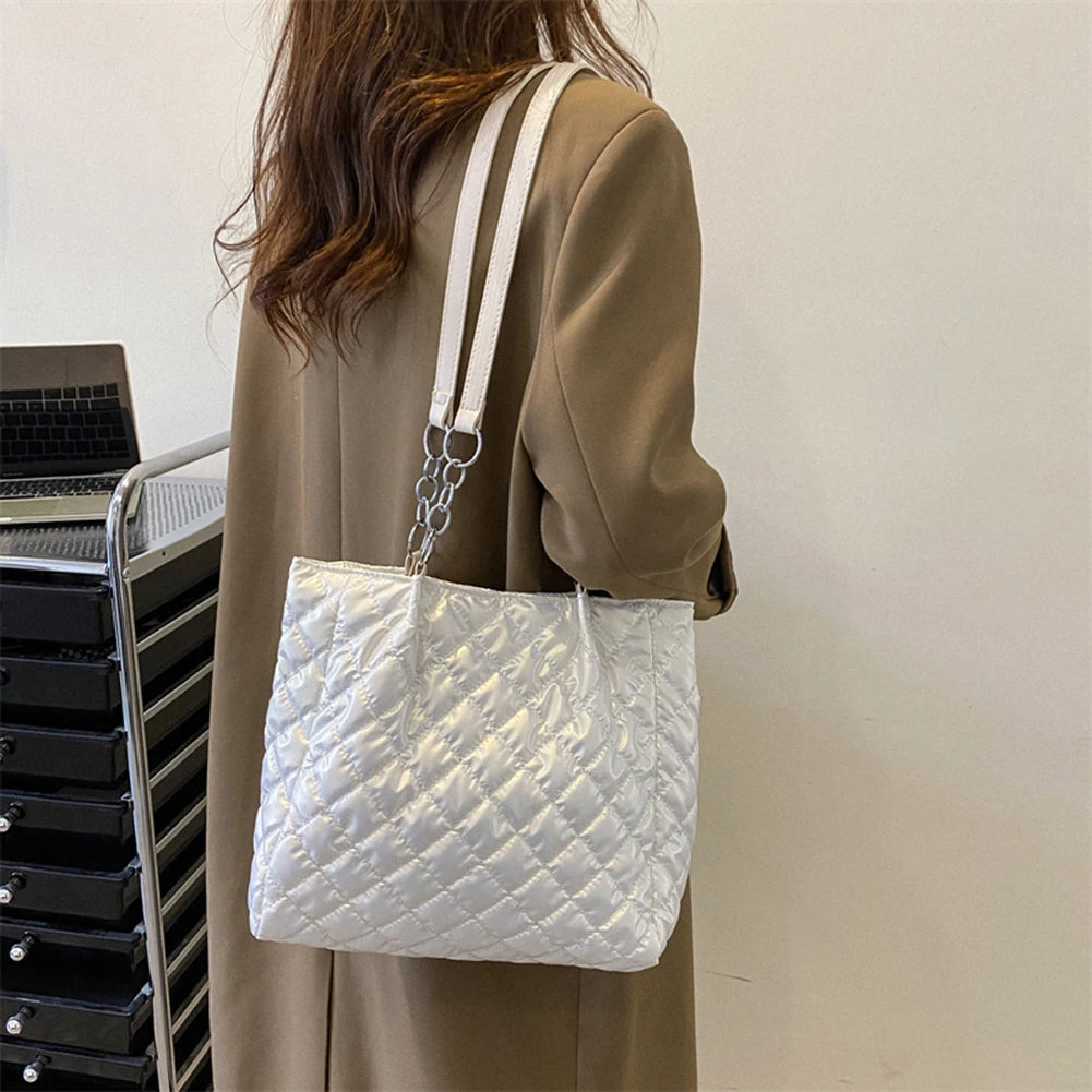 Quilted Cotton Padded Tote Bag Chain Travel Satchel