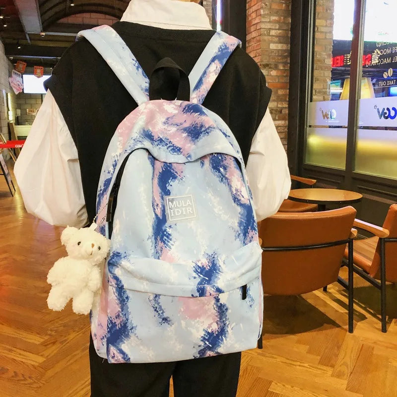 Autumn Backpacks Graffiti School Bags Campus Backpack Canvas Tie-Dye