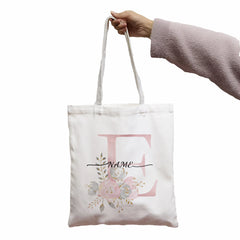 Pink Flower Letters Name DIY Shopping Bag Print Women Shopper Bag