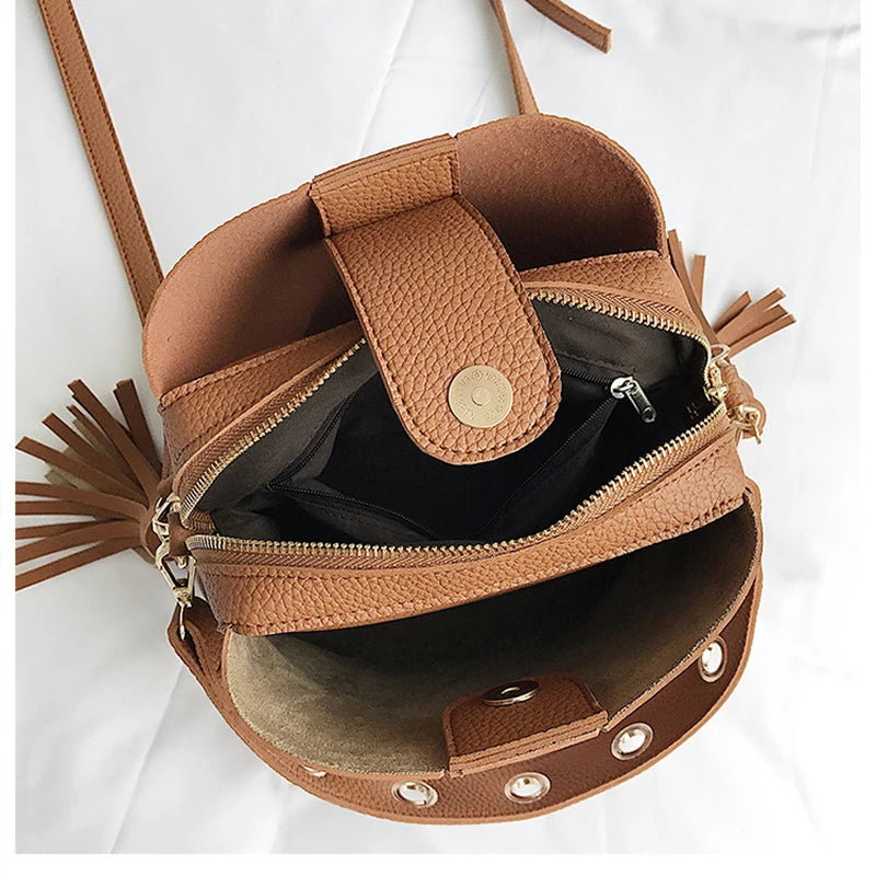 Women Leather Shoulder Bag Crossbody Bucket Bag Width Strap L116