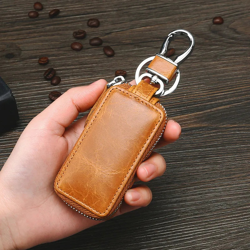 BISI GORO Car Key Bag Case Holder Leather Retro Cowhide Men Women