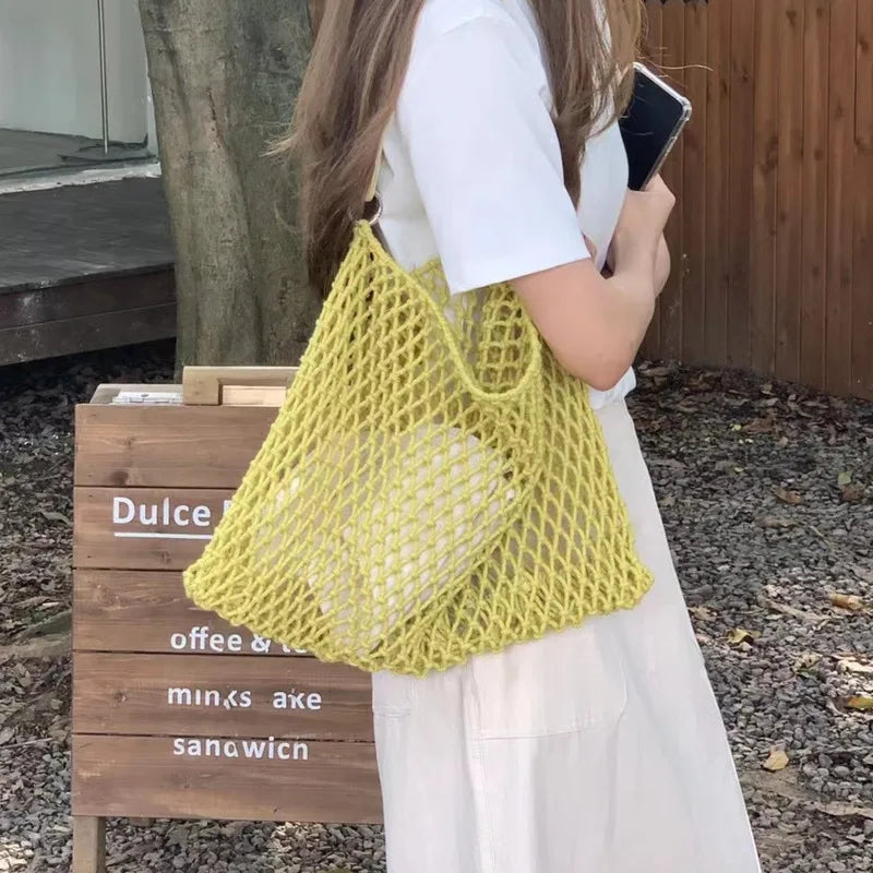 Hollow Out Knitting Shoulder Bag Large for Women Beach Holiday