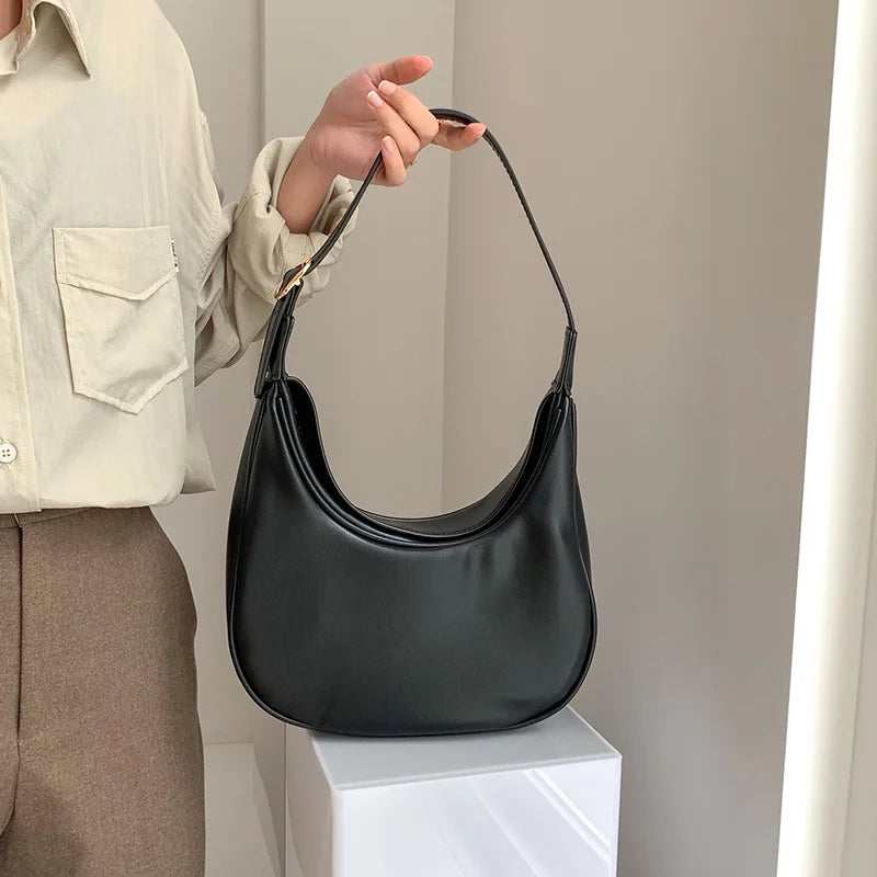 Retro PU Leather Women's Handbag Solid Shoulder Underarm Bag