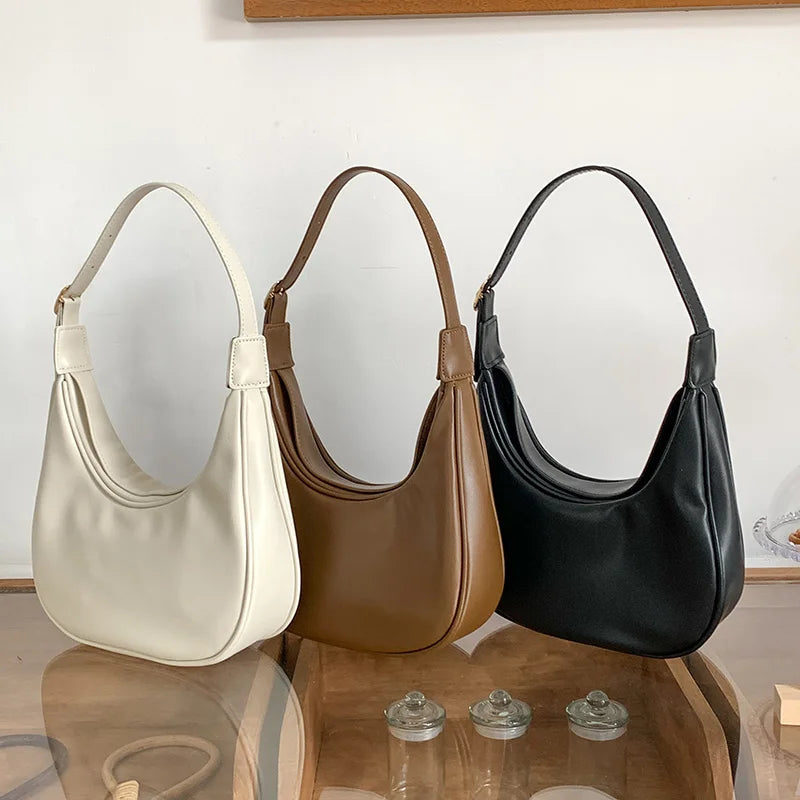 Retro PU Leather Women's Handbag Solid Shoulder Underarm Bag