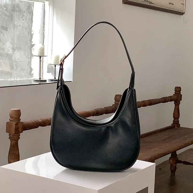 Retro PU Leather Women's Handbag Solid Shoulder Underarm Bag