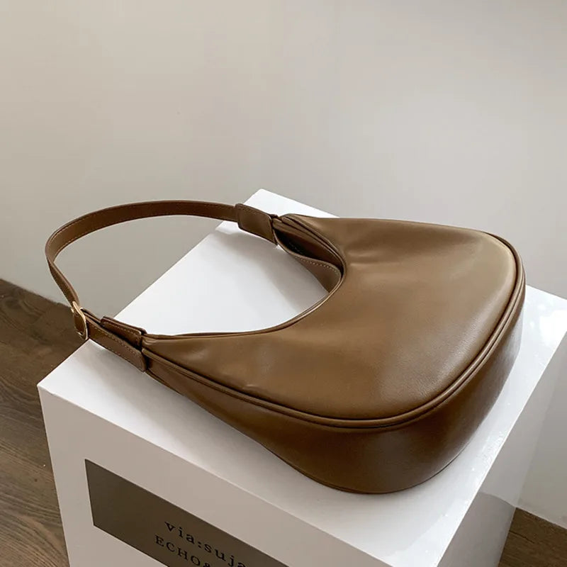 Retro PU Leather Women's Handbag Solid Shoulder Underarm Bag