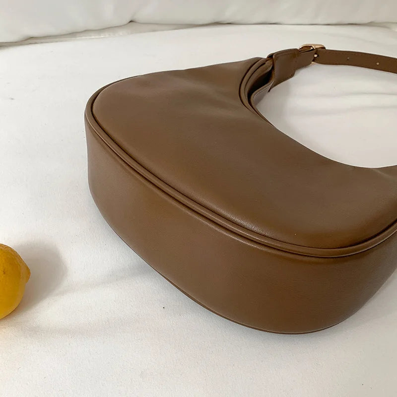 Retro PU Leather Women's Handbag Solid Shoulder Underarm Bag
