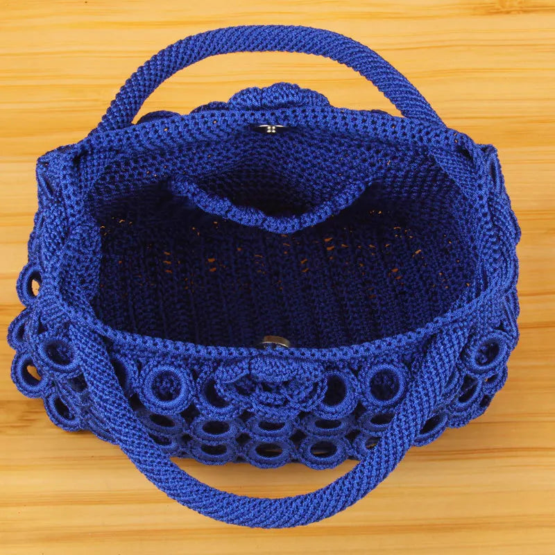 Solid Hand Woven Handbags For Women Hollow Out Female Travel Shoulder Underarm B