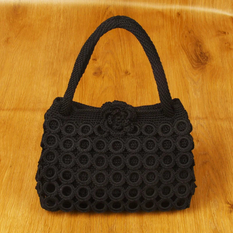 Solid Hand Woven Handbags For Women Hollow Out Female Travel Shoulder Underarm B