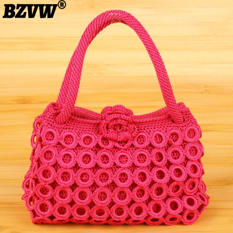 Solid Hand Woven Handbags For Women Hollow Out Female Travel Shoulder Underarm B