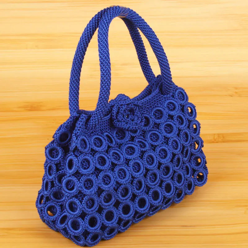 Solid Hand Woven Handbags For Women Hollow Out Female Travel Shoulder Underarm B