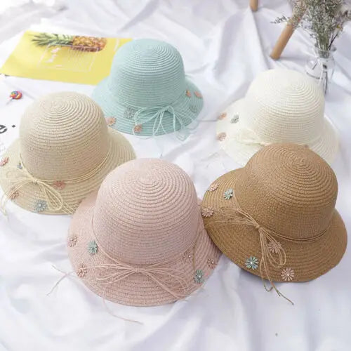 Baby Kid Beach Bucket Cap Straw Sun Hat+Handbag Straw Bag