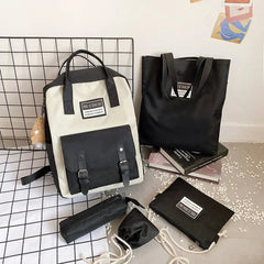 5-Piece High School Backpack Set for Teenage Girls - Canvas Travel Bookbags