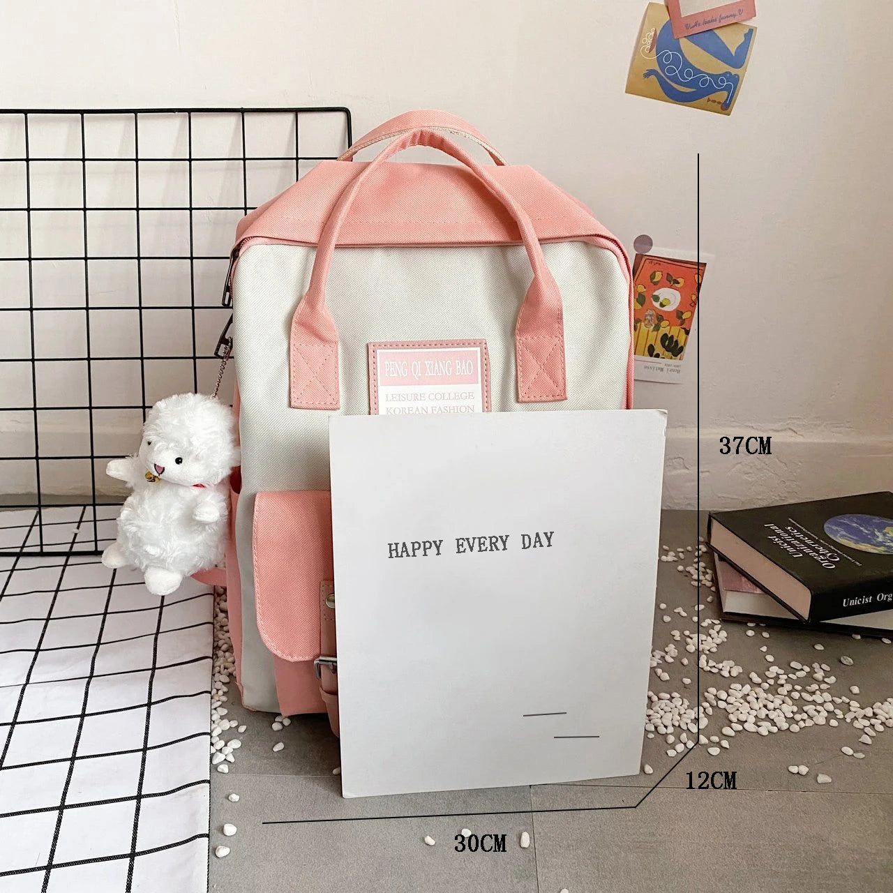 5-Piece High School Backpack Set for Teenage Girls - Canvas Travel Bookbags