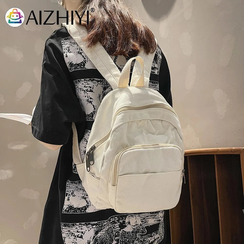 Canvas School Bag Small Shoulder Bag Solid Phone Bag