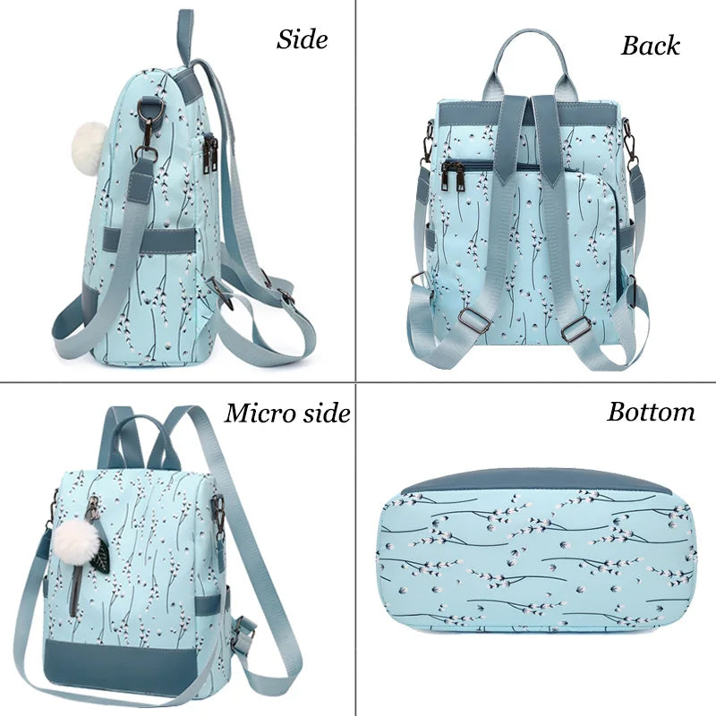 Flower Print Women School Backpack Casual Travel Bag