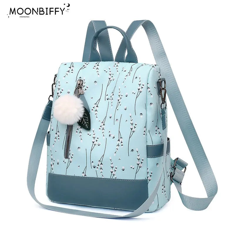 Flower Print Women School Backpack Casual Travel Bag
