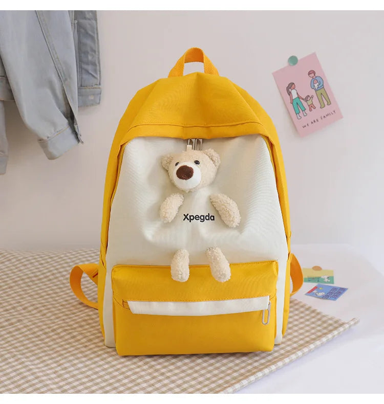 Large-capacity School Backpack with Bear Design