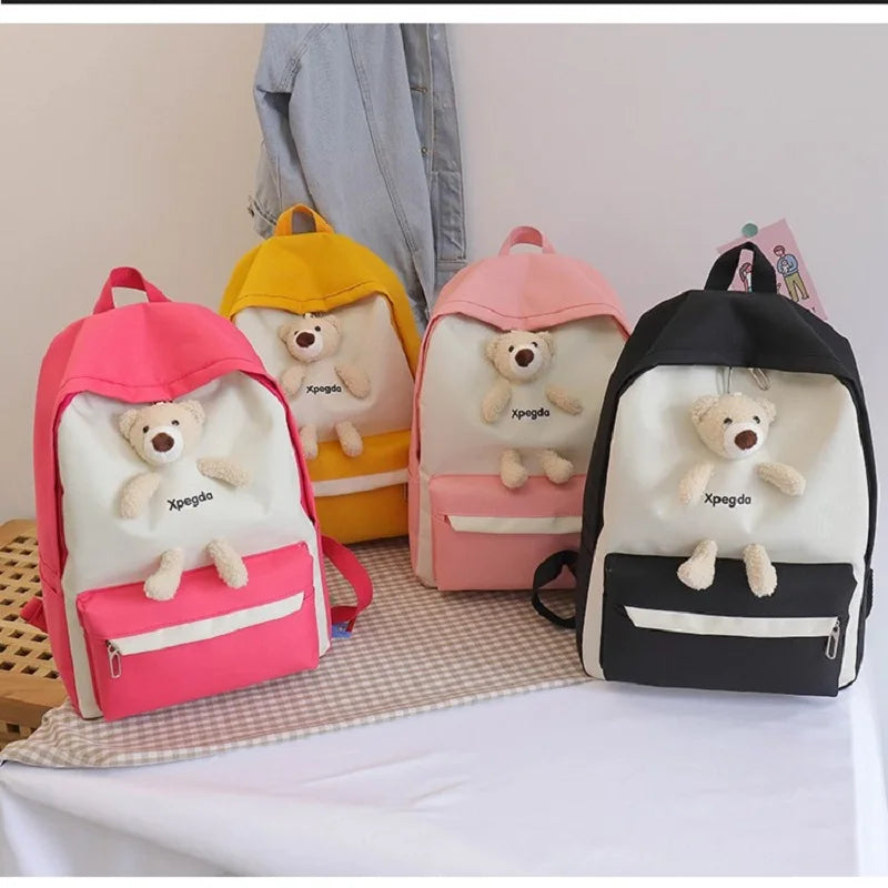 Large-capacity School Backpack with Bear Design